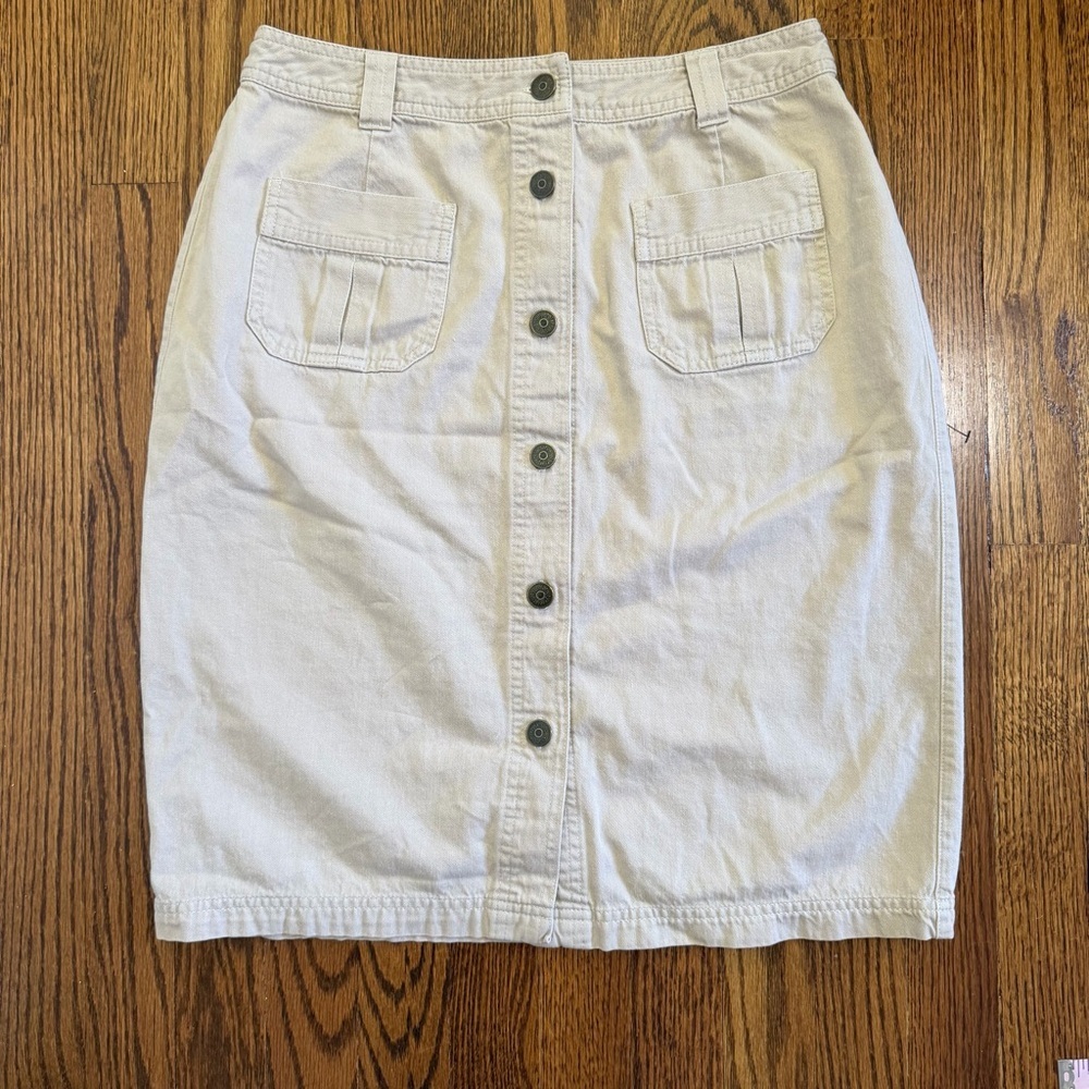 Relativity Kahki Mid Length Button Down Skirt Size 10